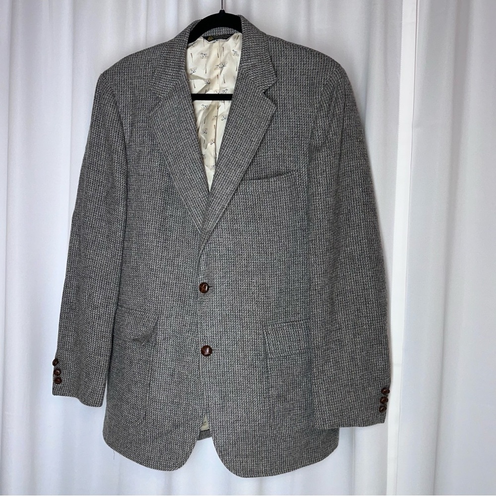 1970s Linett Ltd Pure Wool Blazer Jacket ~38R (?) Gray USA Union Made Sport Coat